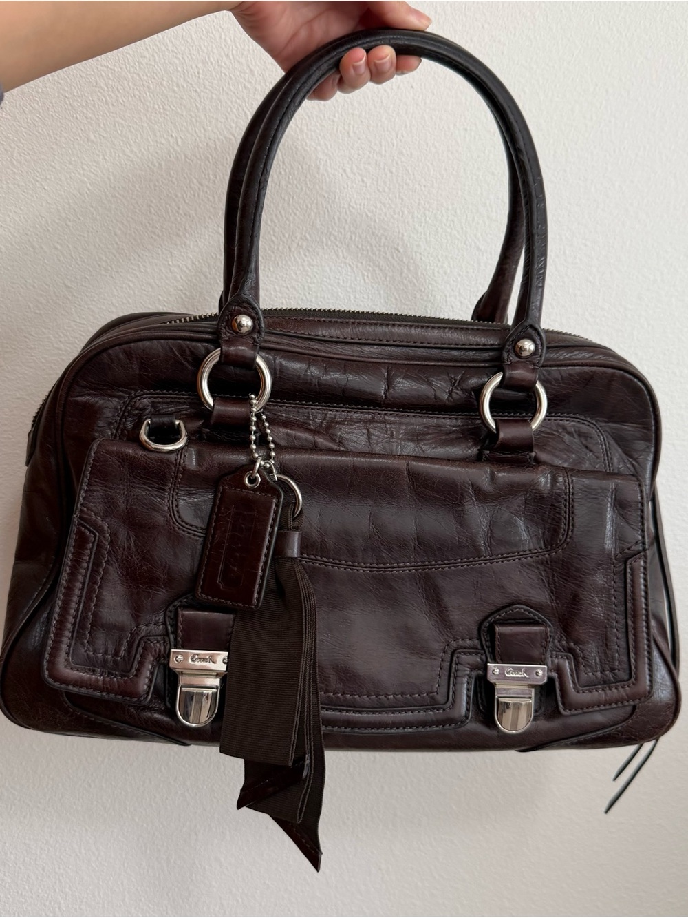 Coach Poppy Dark Brown Leather Satchel with Silver Hardware Rare